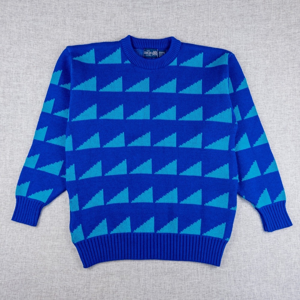 Vintage IZOD Club Blue‎ Geometric Sweater Made in Japan Men's M Acrylic